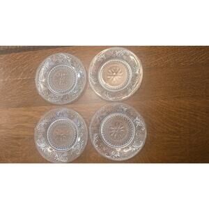 Clear Indiana Glass Tiara Sandwich Dessert Plates Set 4 Pressed Floral Vintage